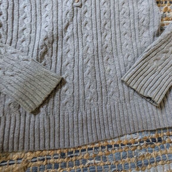 Vtg Aeropostale Gray Cable Knit Henley Hoodie Sweater Y2K Retro L Flaws Elana Gi - Picture 4 of 8